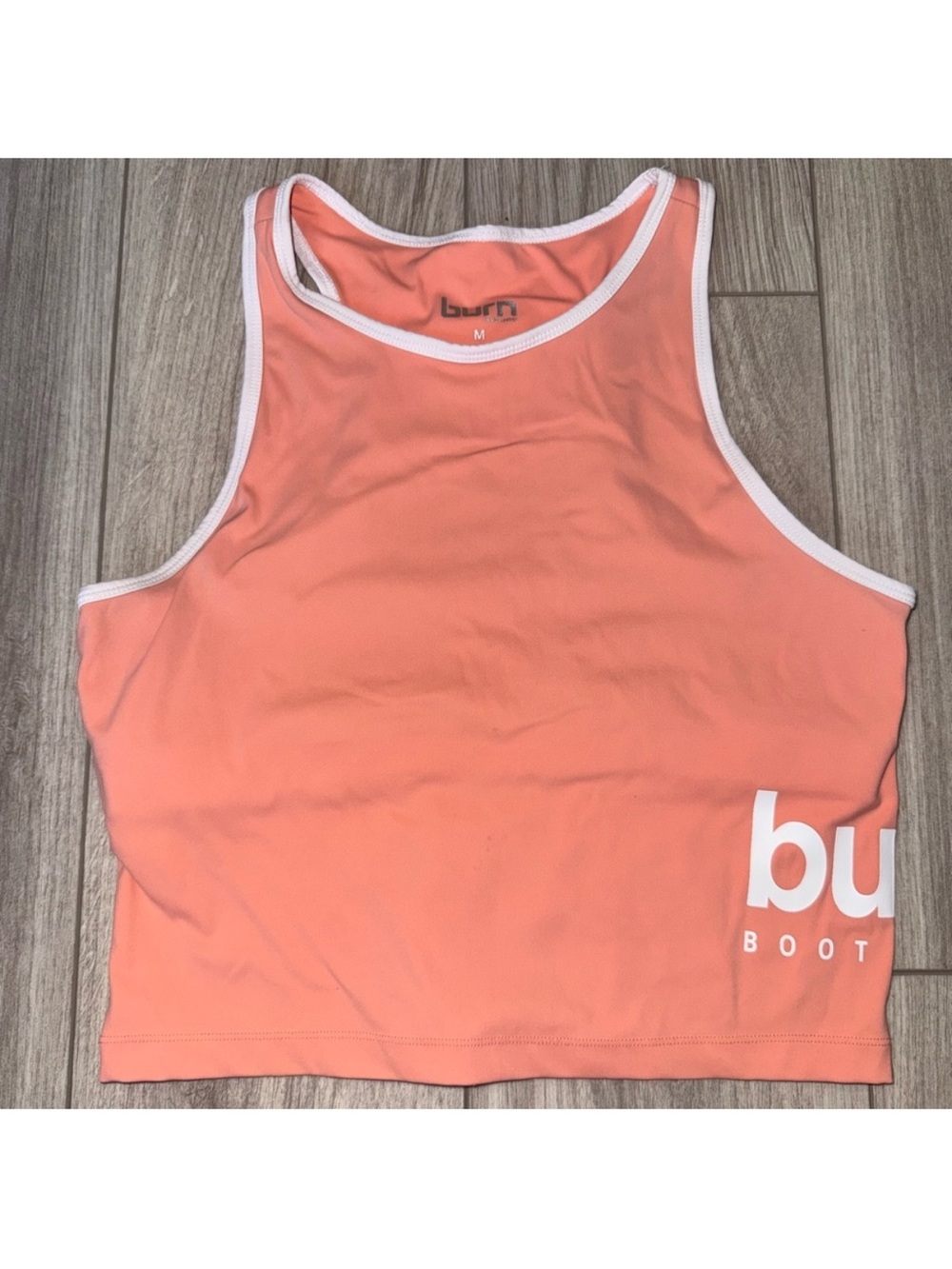 BURN BOOT CAMP Women's Coral Peach Piped Cropped Tank Top Large